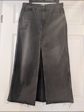 Madewell Black High-Waist Denim Maxi Skirt with Front Slit